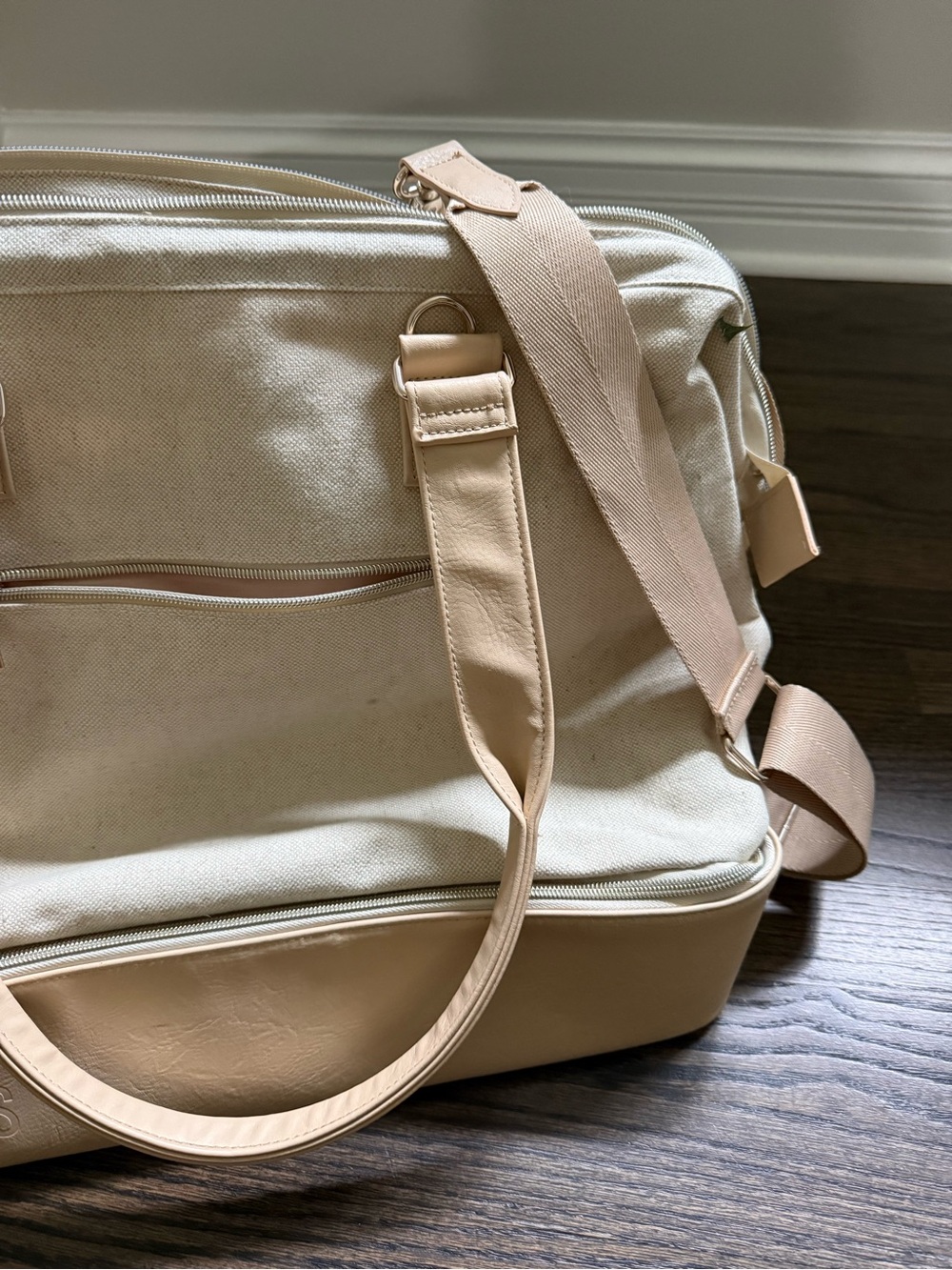 BEIS Cream Canvas and Tan Leather-Trim Travel Bag - Picture 2 of 9
